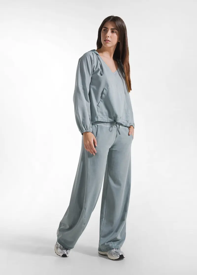 PANTALONI A VITA BASSA CON DETTAGLI SATINATI VERDE