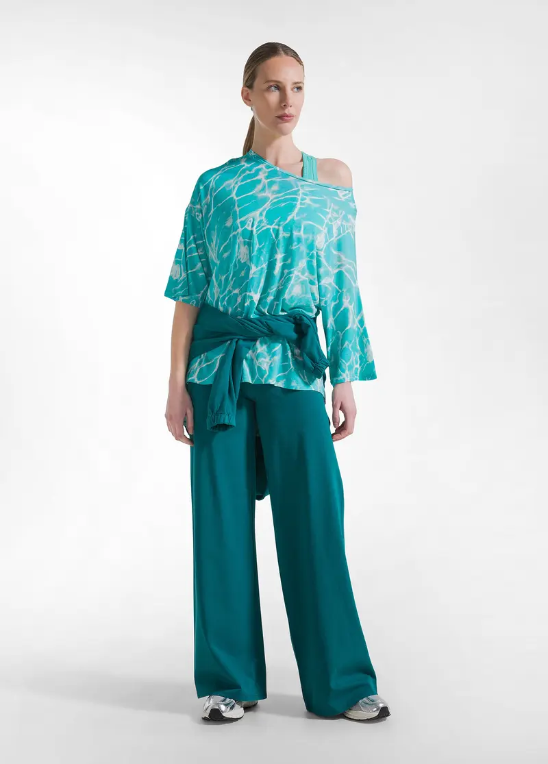 PANTALONI AMPI JERSEY STRETCH TINTA UNITA VERDE