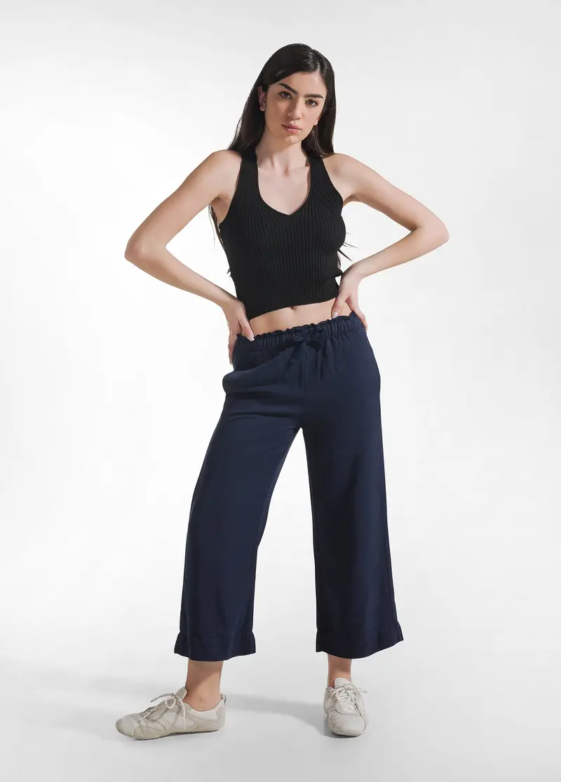 PANTALONI CROP IN LYOCELL BLU