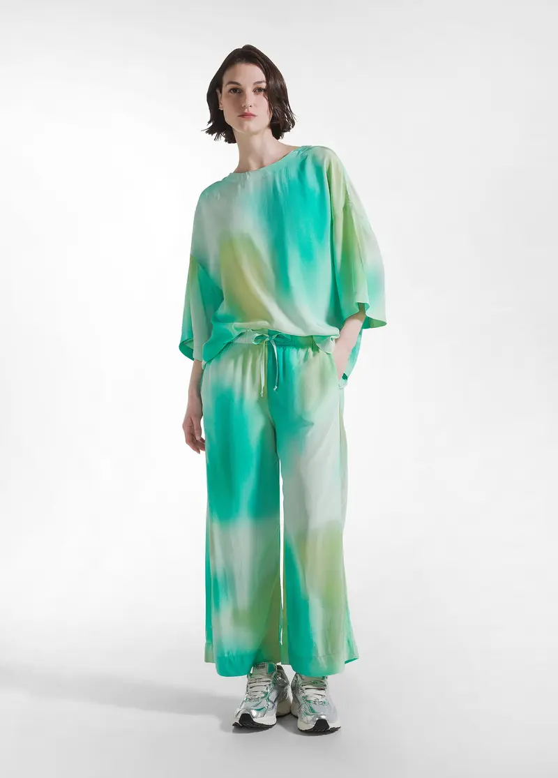 PANTALONI CROP IN VISCOSA HABUTAI BLU