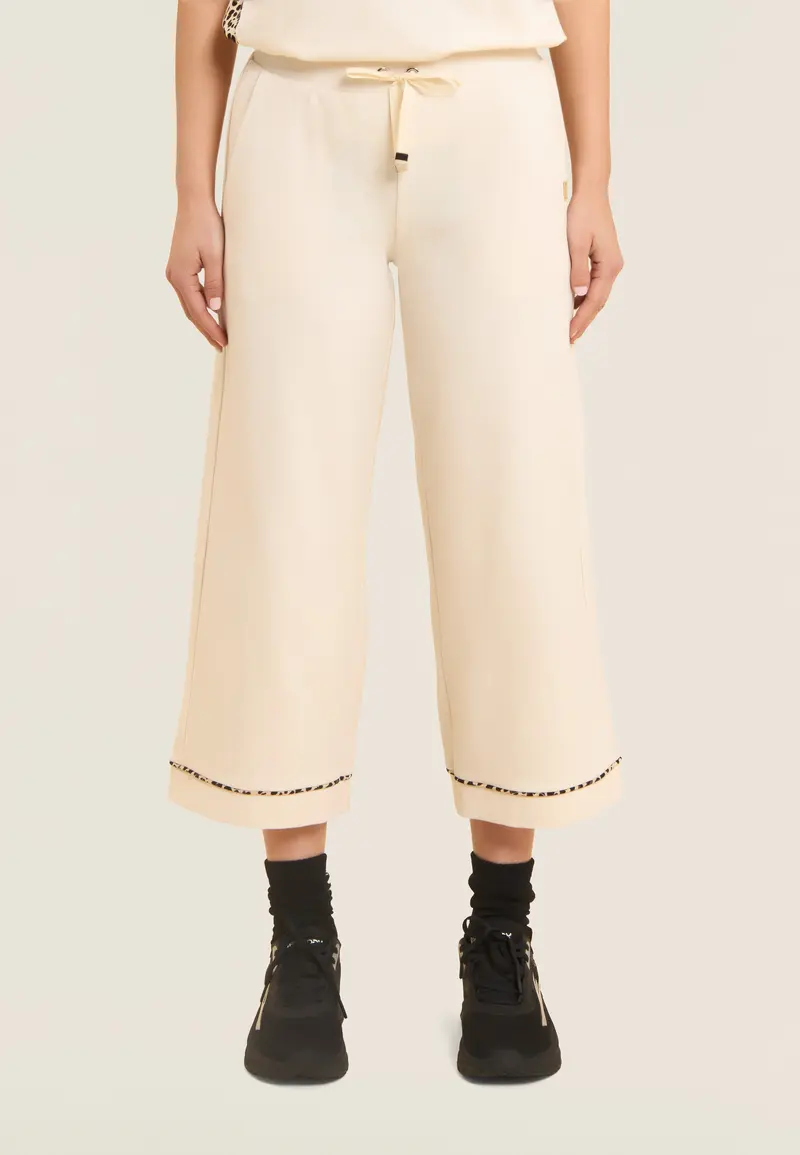 Pantaloni cropped wide leg con dettaglio animalier