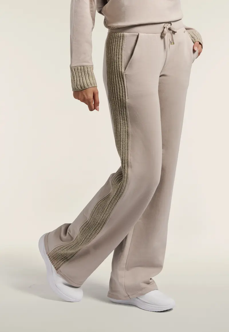 Pantaloni donna wide leg in modal con inserti in tricot