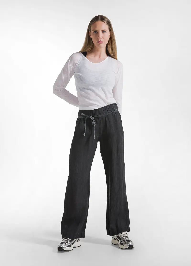 PANTALONI DRITTI IN LINO EFFETTO SFUMATO NERO