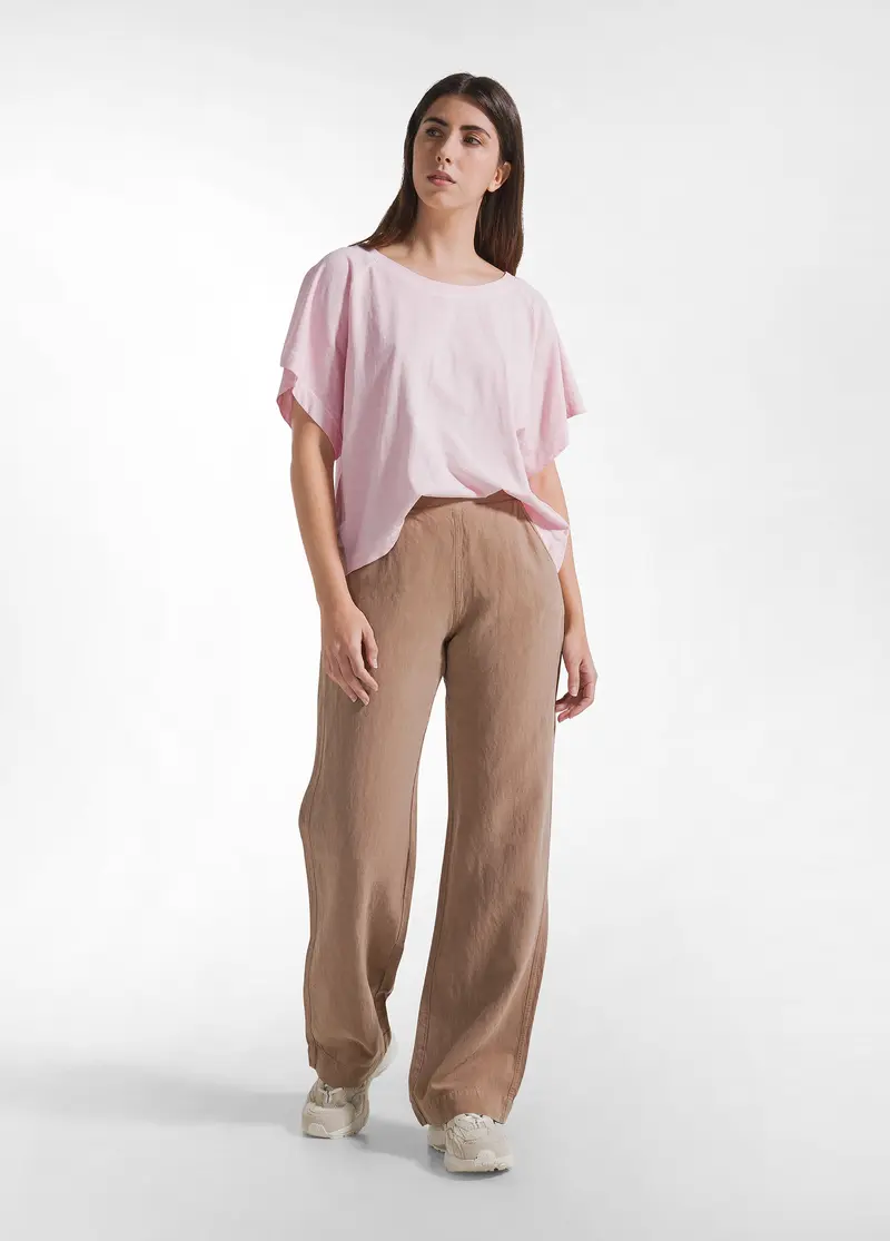 PANTALONI DRITTI IN LINO FIAMMATO MARRONE