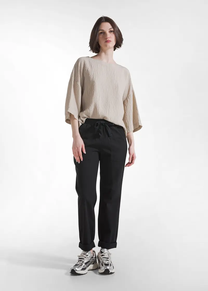 PANTALONI DRITTI IN POPLINE ELASTICIZZATO NERO