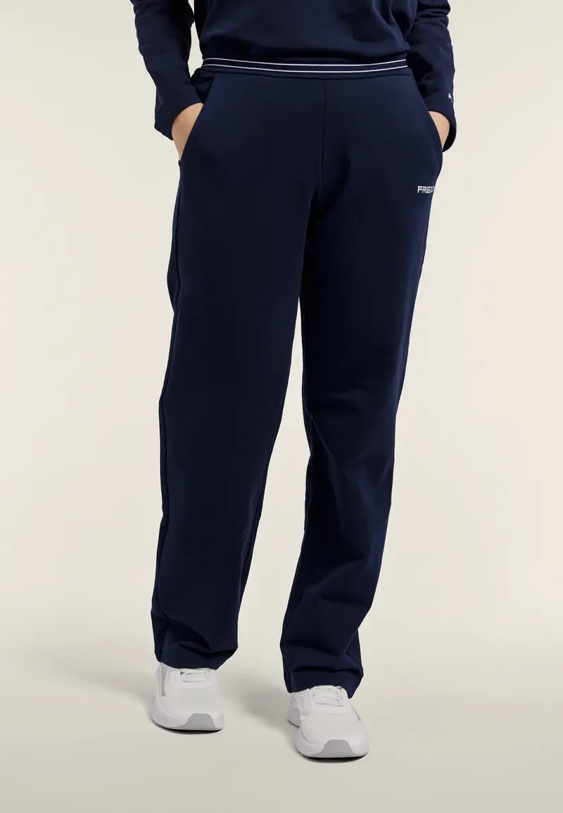 Pantaloni gamba dritta con elastico logato perlato in vita