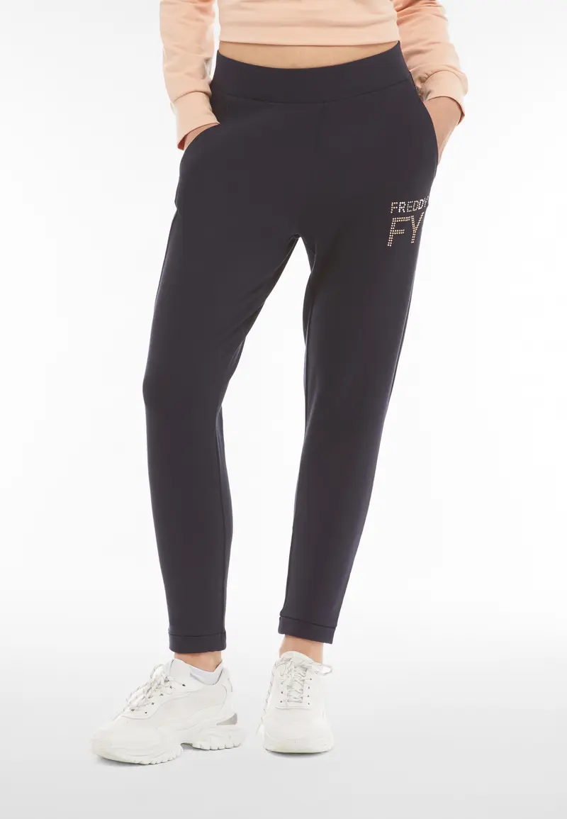 Pantaloni in french terry modal 7/8 con risvolto sul fondo
