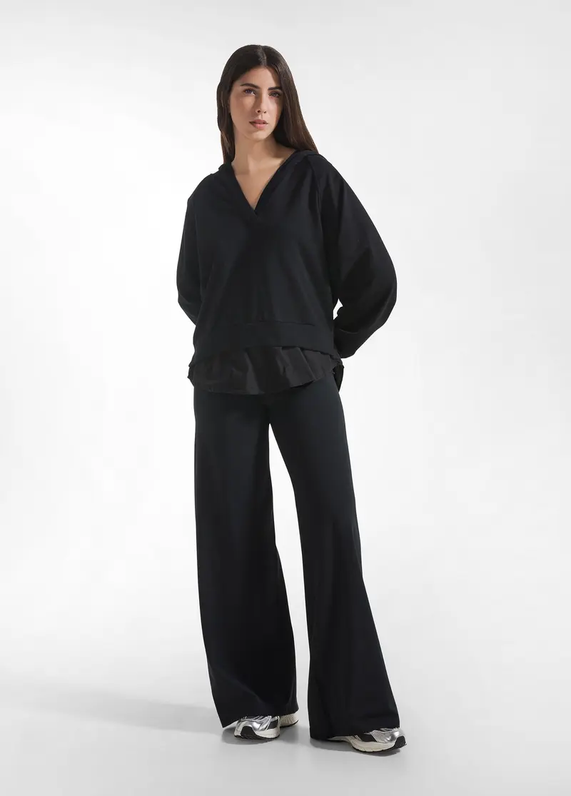 PANTALONI IN JERSEY STRETCH CON FONDO ELASTICIZZATO NERO