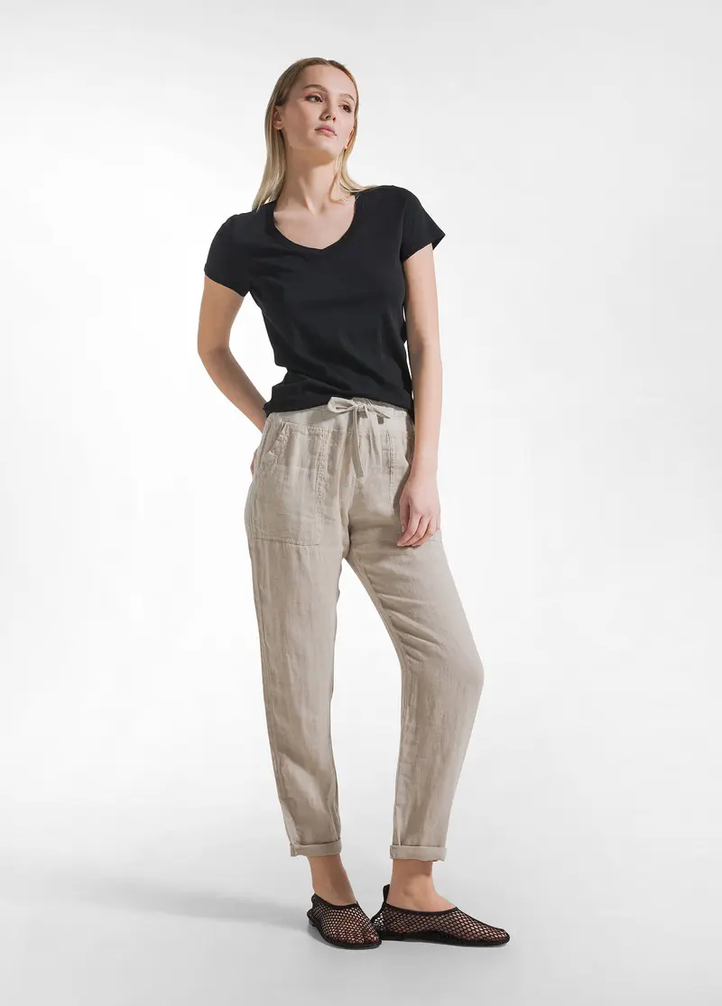PANTALONI IN LINO BEIGE
