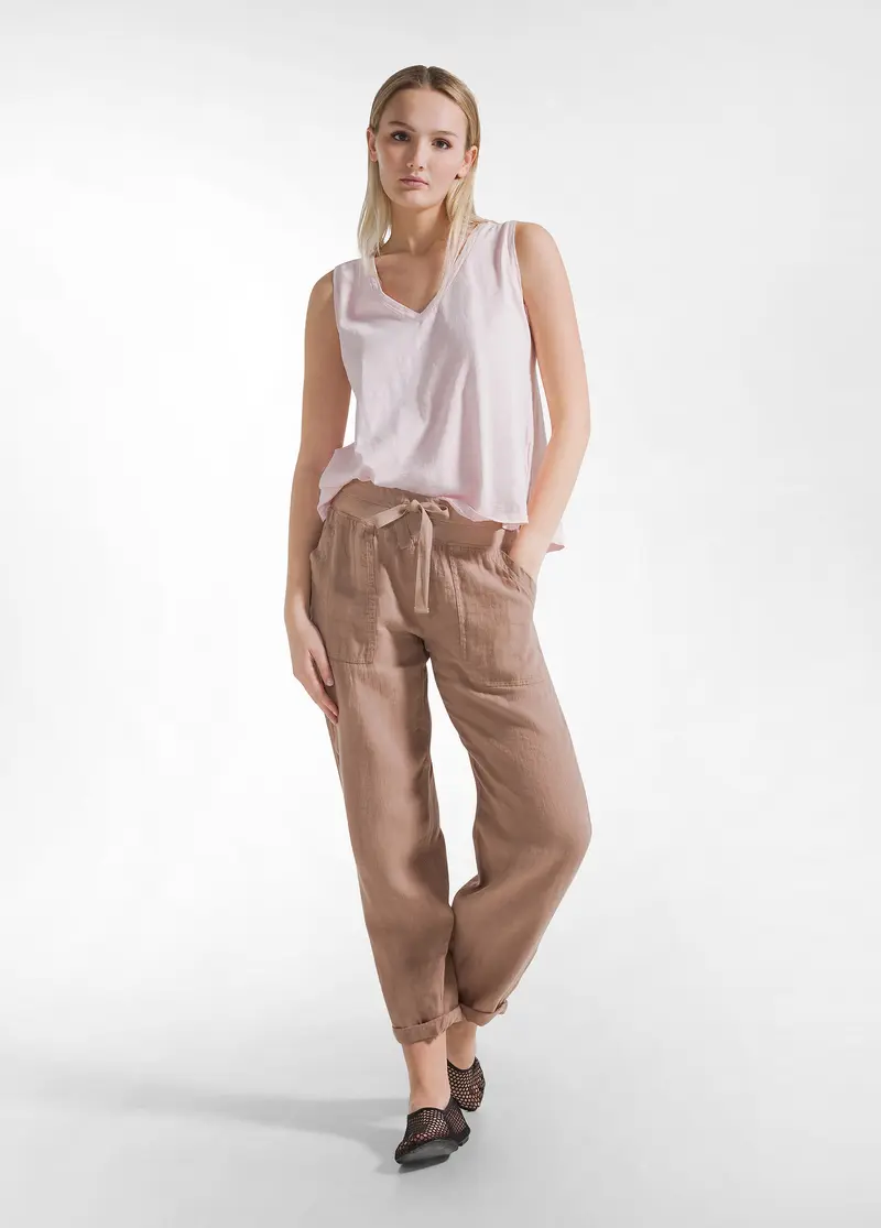 PANTALONI IN LINO MARRONE