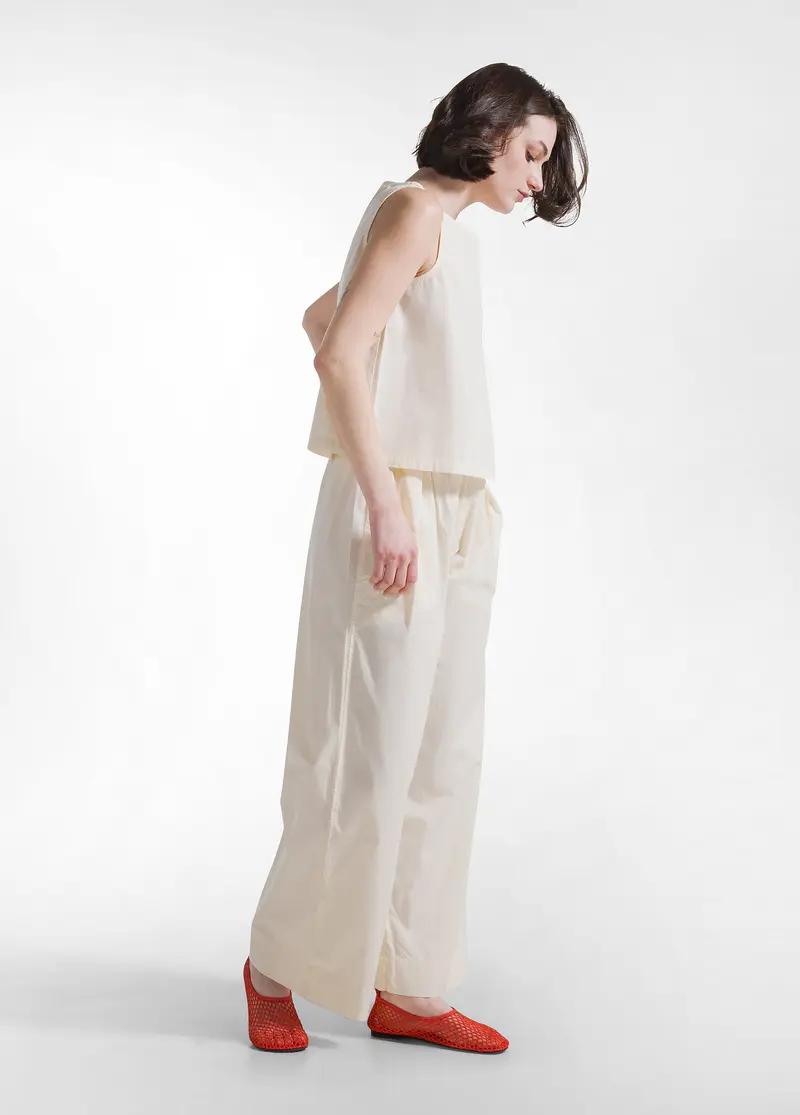 PANTALONI IN POPLINE ELASTICIZZATO BIANCO