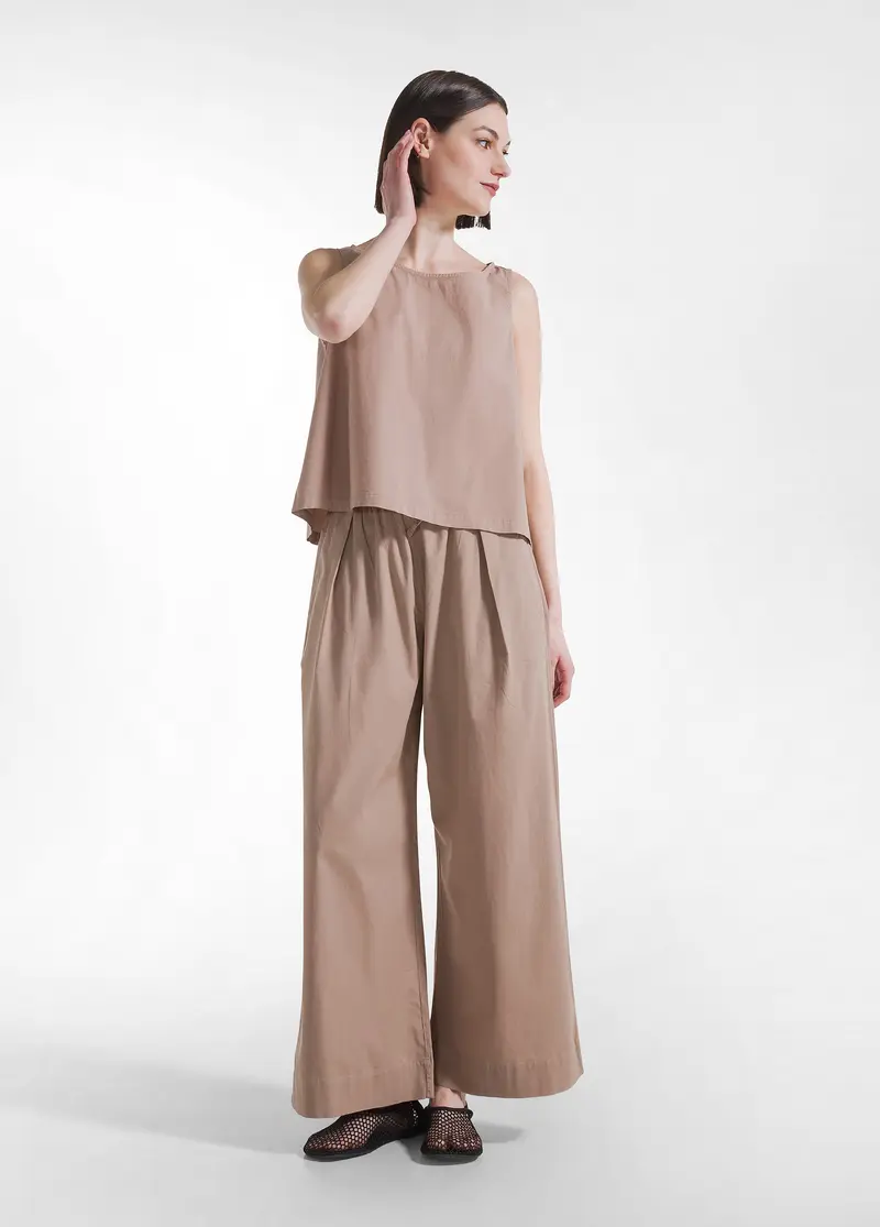 PANTALONI IN POPLINE ELASTICIZZATO MARRONE