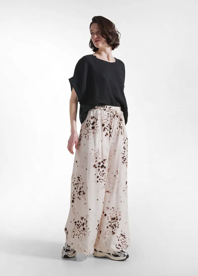 PANTALONI LARGHI IN VISCOSA EFFETTO STROPICCIATO BEIGE