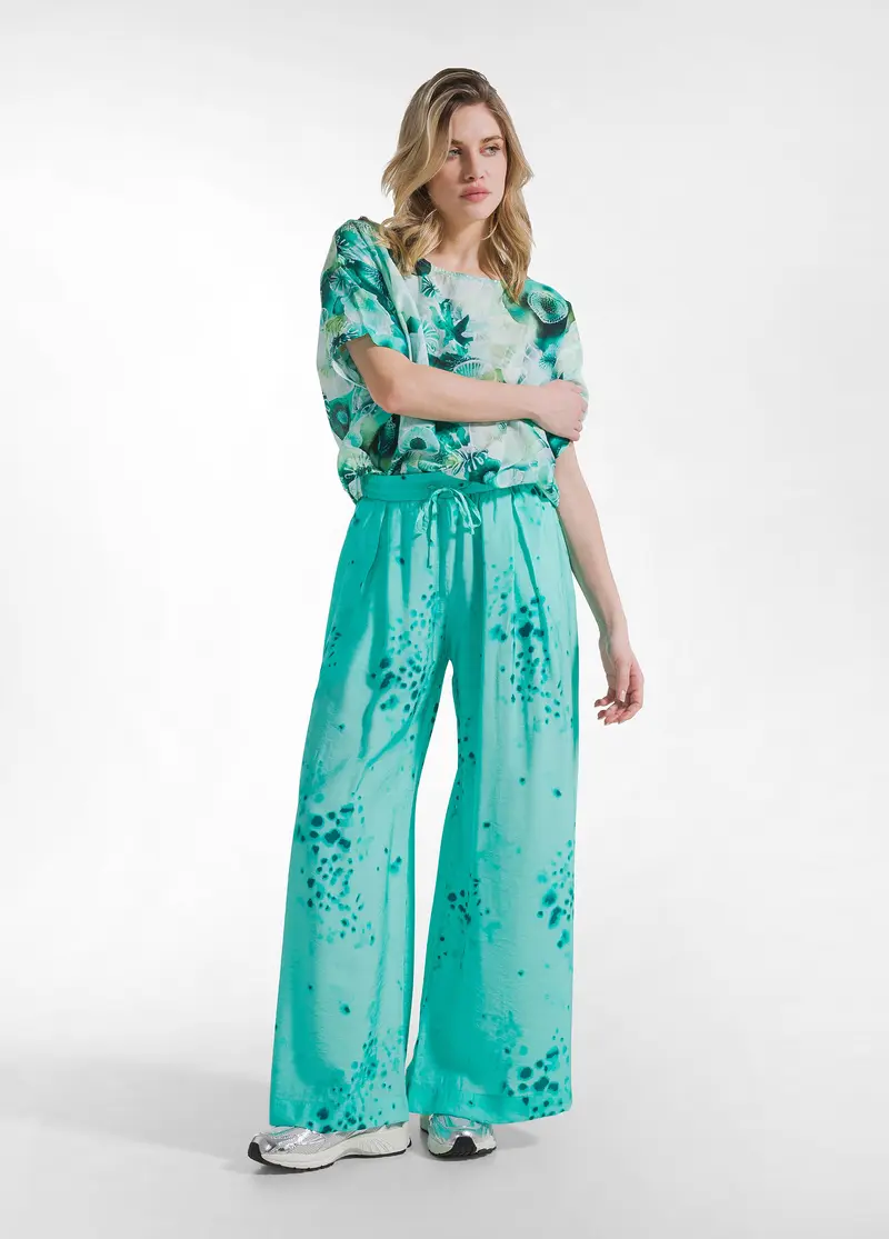 PANTALONI LARGHI IN VISCOSA EFFETTO STROPICCIATO BLU