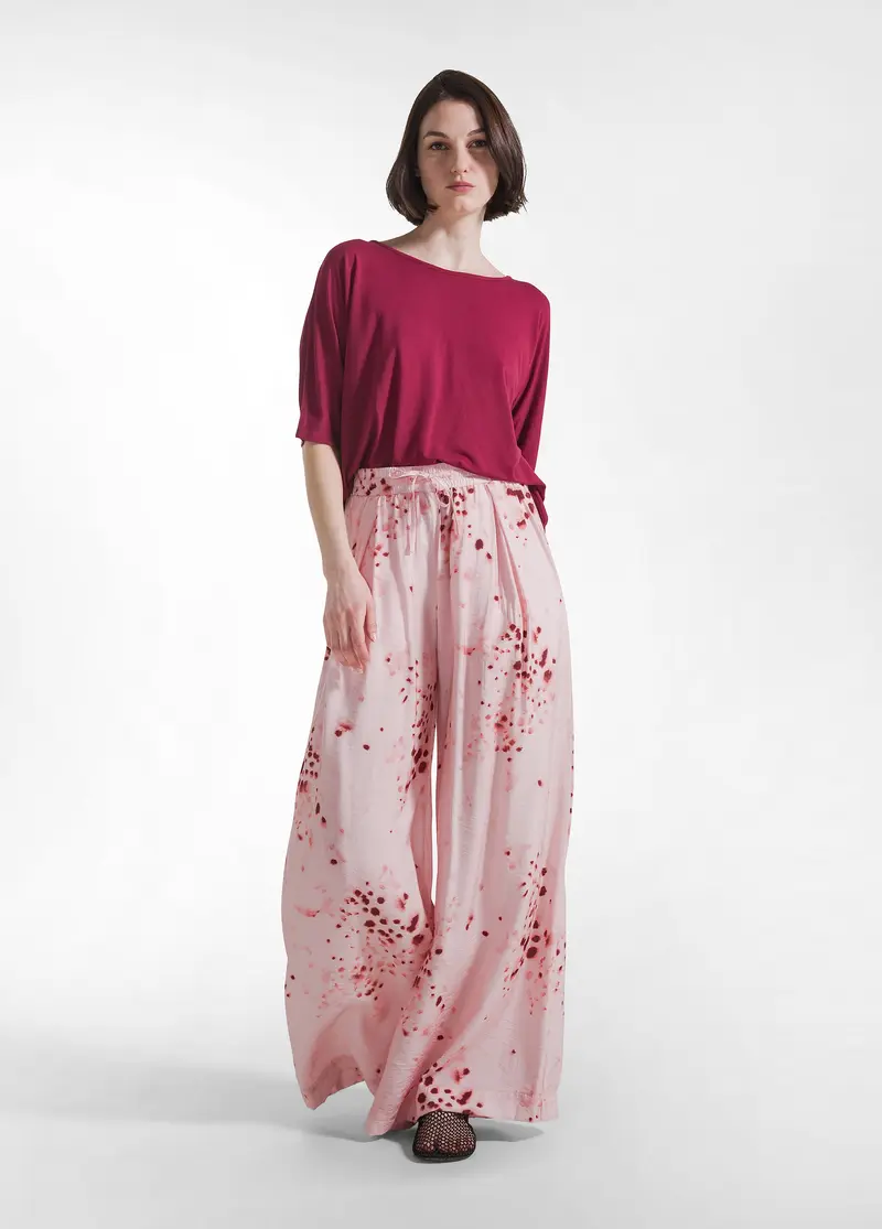 PANTALONI LARGHI IN VISCOSA EFFETTO STROPICCIATO ROSA