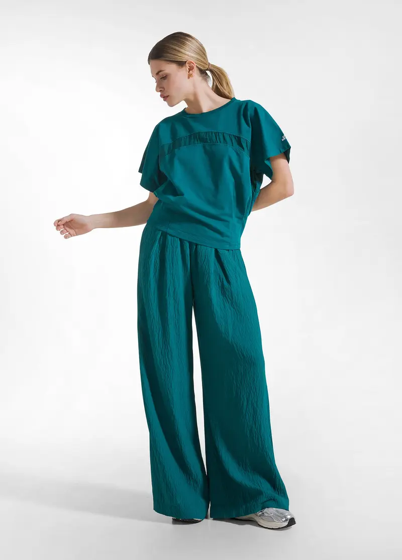 PANTALONI LARGHI IN VISCOSA EFFETTO STROPICCIATO VERDE