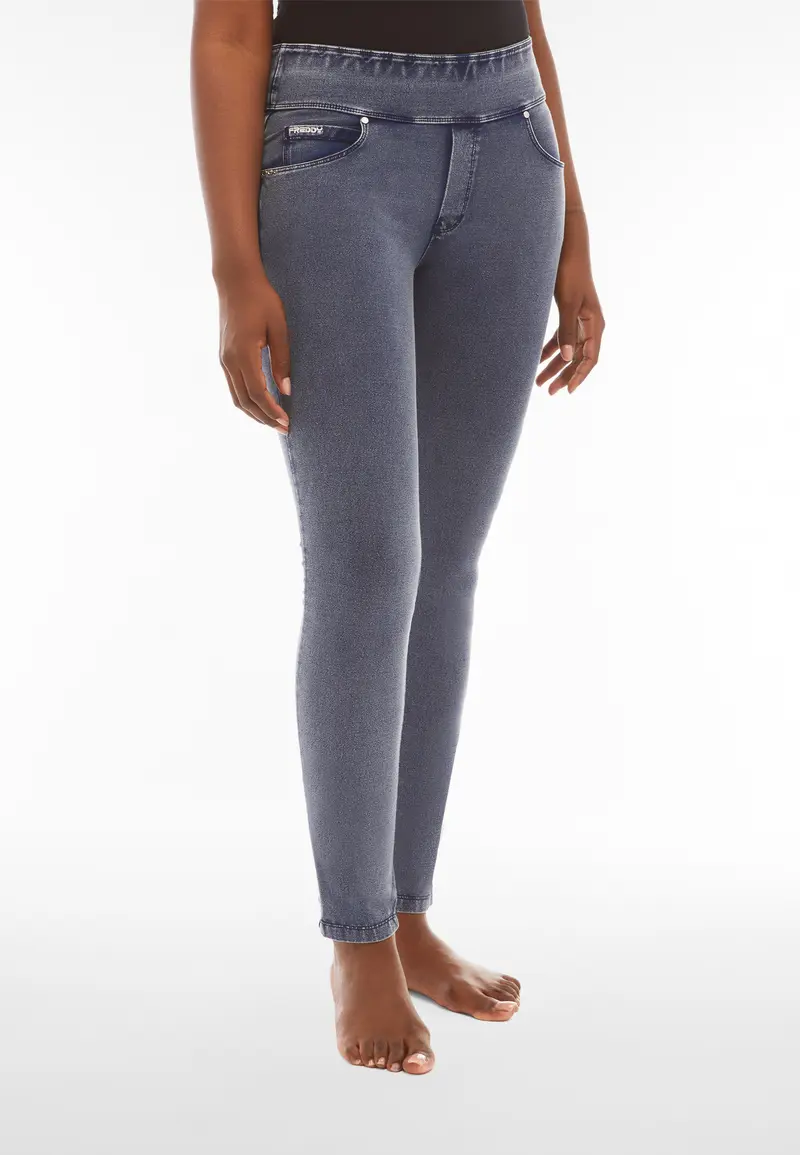 Pantaloni N.O.W.® skinny vita risvoltabile in jersey denim