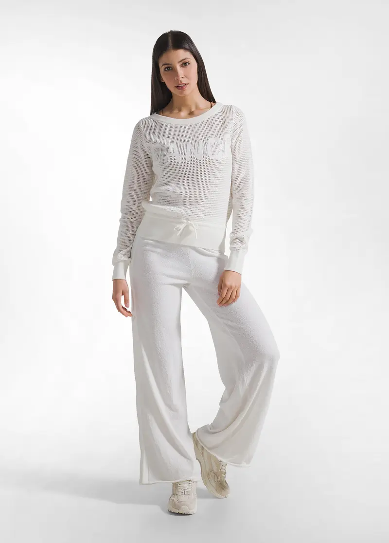 PANTALONI PALAZZO IN MAGLIERIA BOUCLE' BIANCO