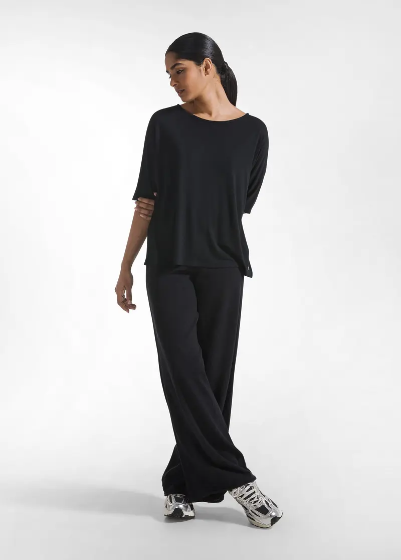 PANTALONI PALAZZO IN MAGLIERIA BOUCLE' NERO