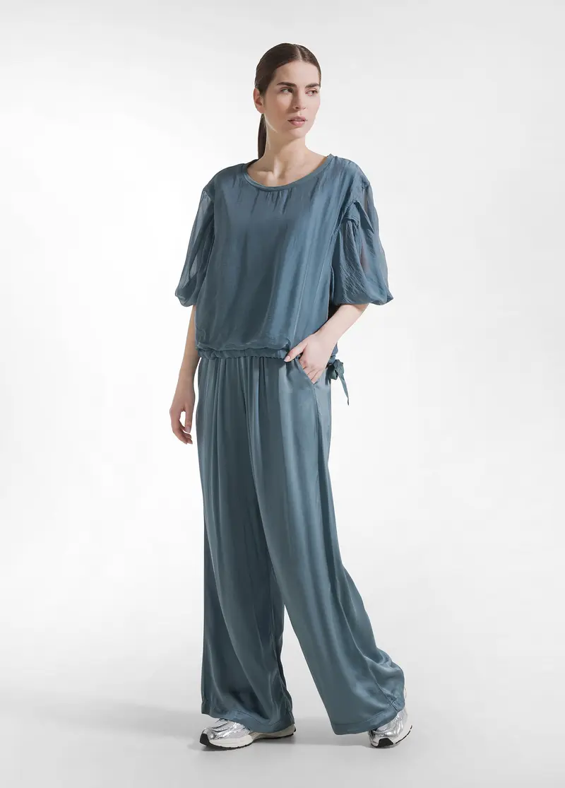 PANTALONI PALAZZO IN SATIN VERDE