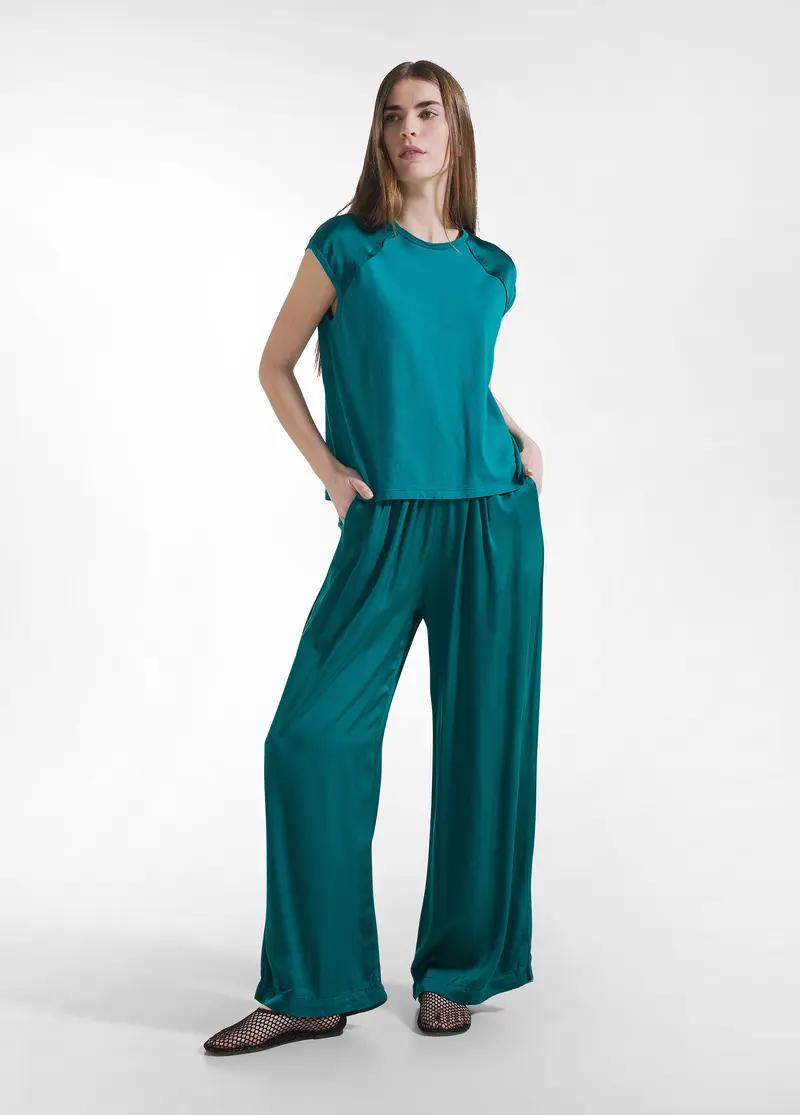 PANTALONI PALAZZO IN SATIN VERDE