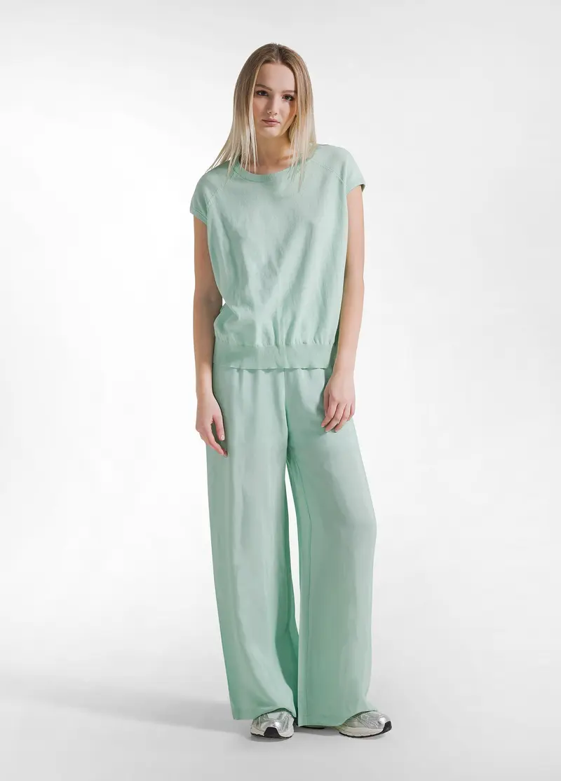 PANTALONI PALAZZO IN SATIN VERDE