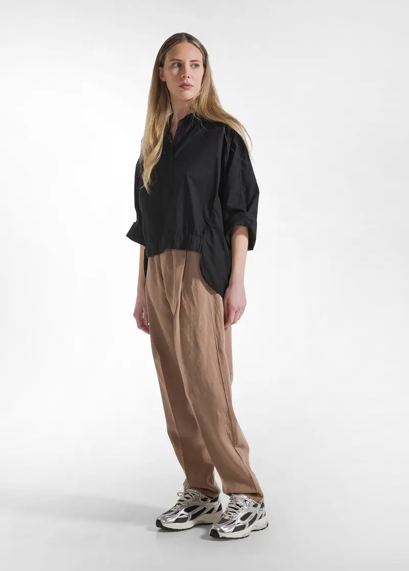 PANTALONI PLISSETTATI IN LINO FIAMMATO MARRONE
