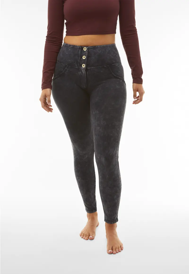 Pantaloni push up WR.UP® vita alta con bottoni bleached