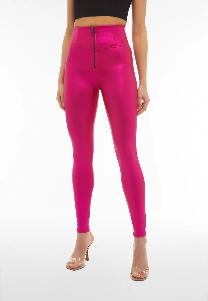 Pantaloni push up WR.UP® vita altissima tessuto coated lucido