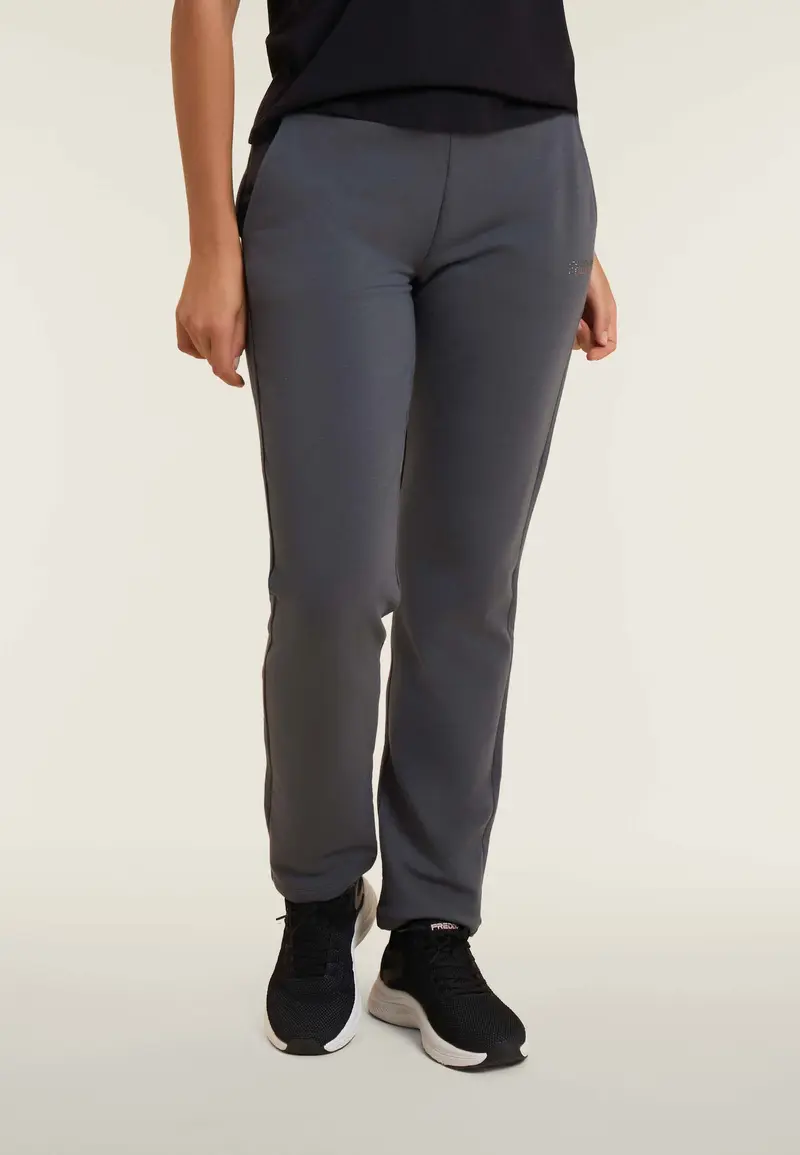 Pantaloni sportivi da donna con fondo dritto e logo strass