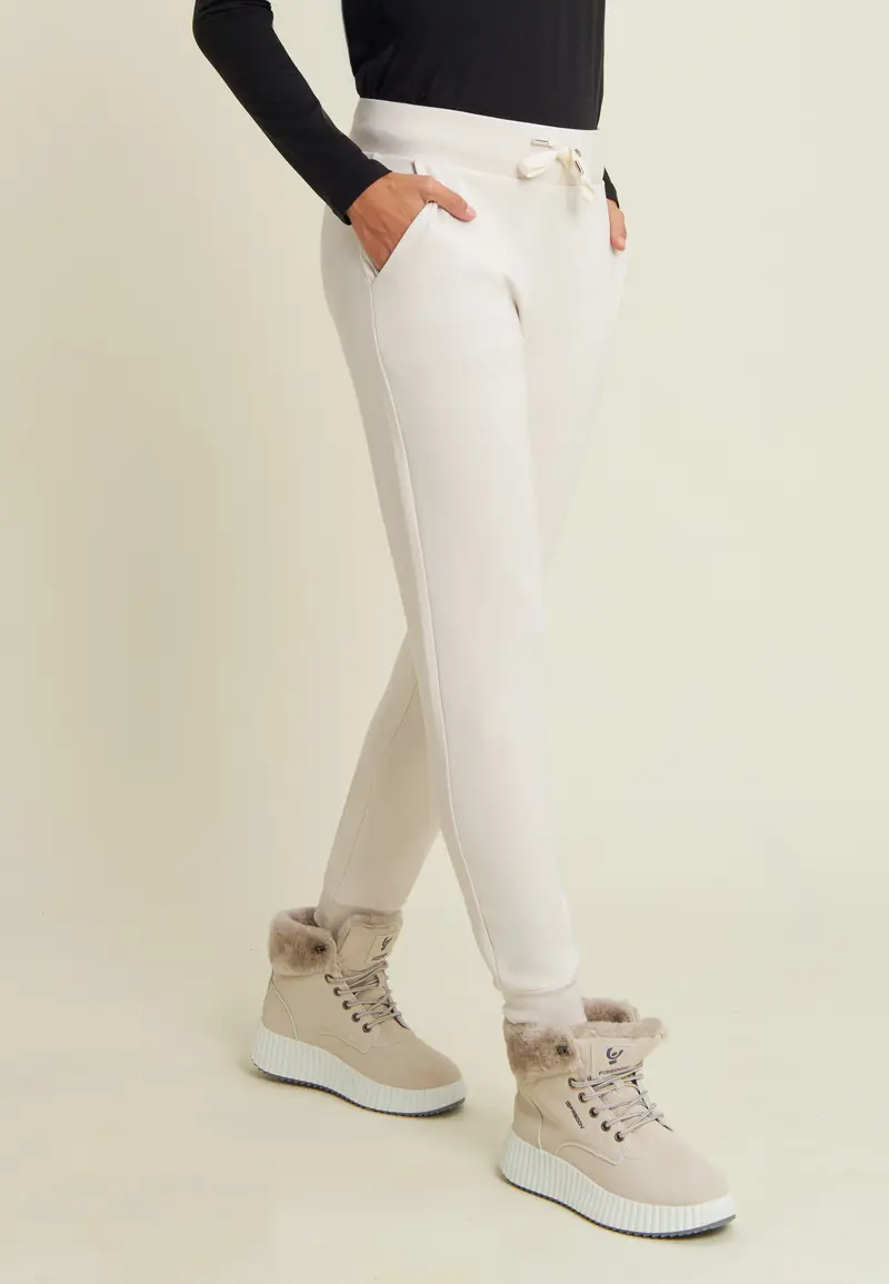 Pantaloni sportivi da donna con polsini e strass bicolore