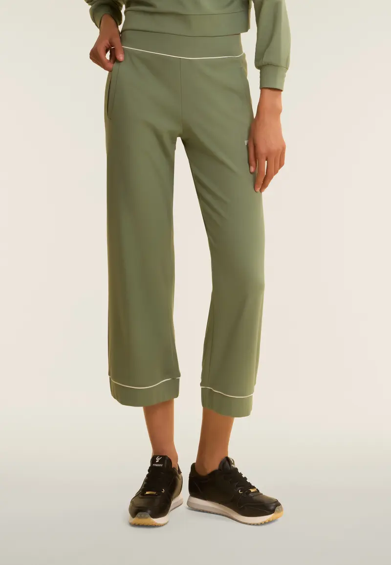 Pantaloni Sportivi Wide Leg Cropped con tasche interne