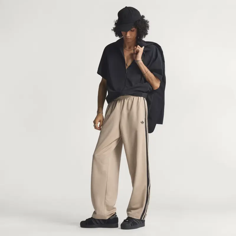 PANTALONI TUTA ADIDAS ORIGINALS LOOSE MESH TRACK PANTS BEIGE UOMO