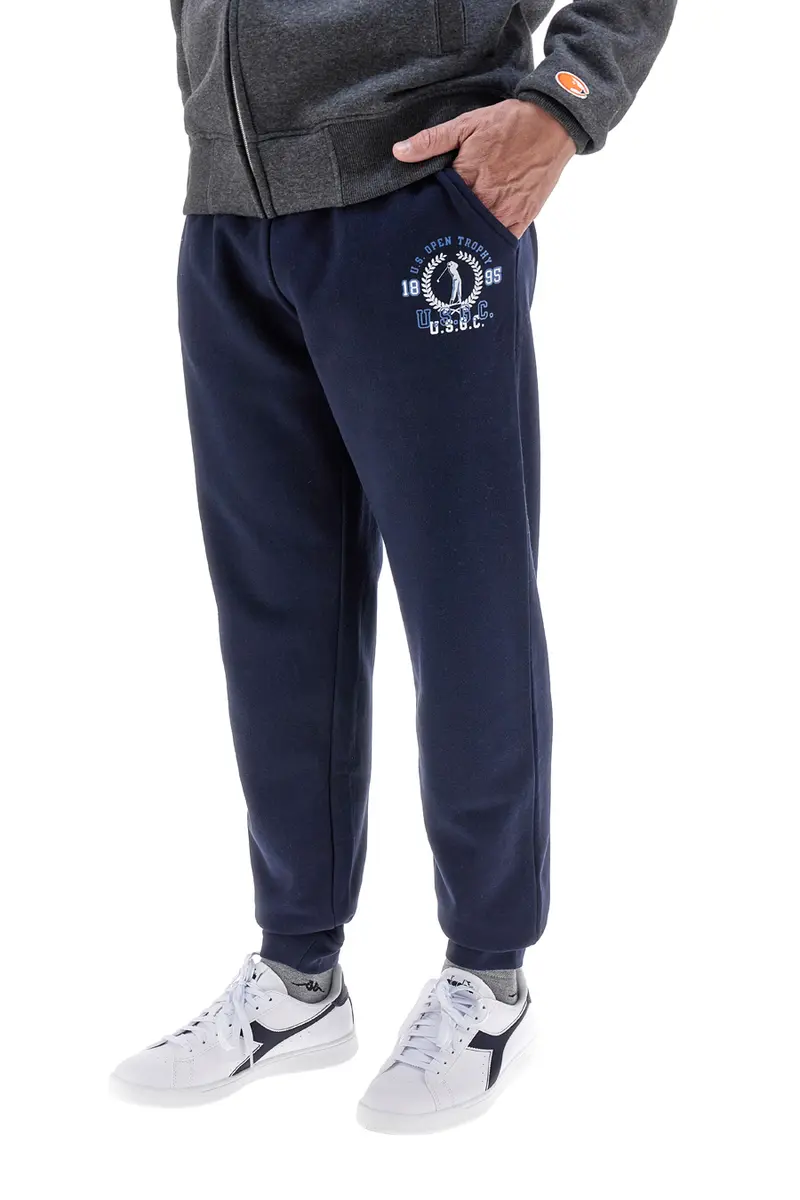 Pantaloni tuta blu in cotone e poliestere con stampa frontale U.S. Golf Club F105