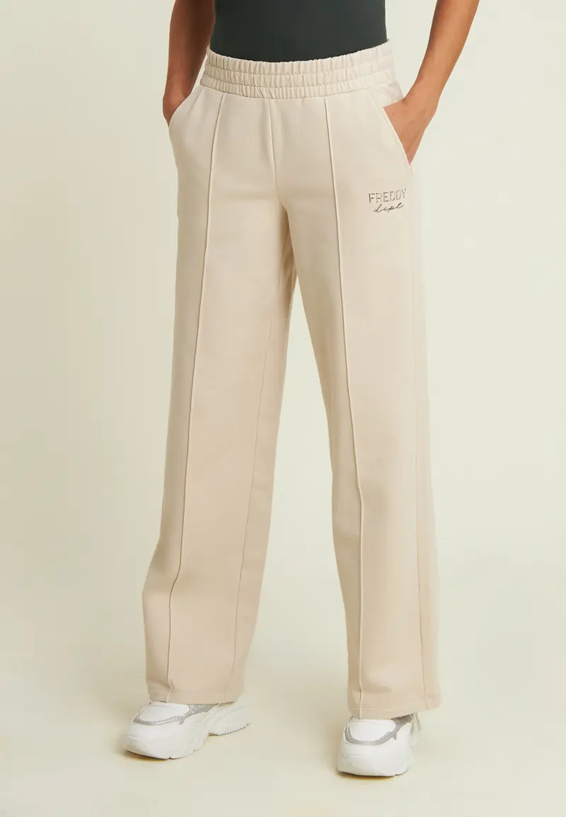 Pantaloni wide leg con cucitura centrale decorativa
