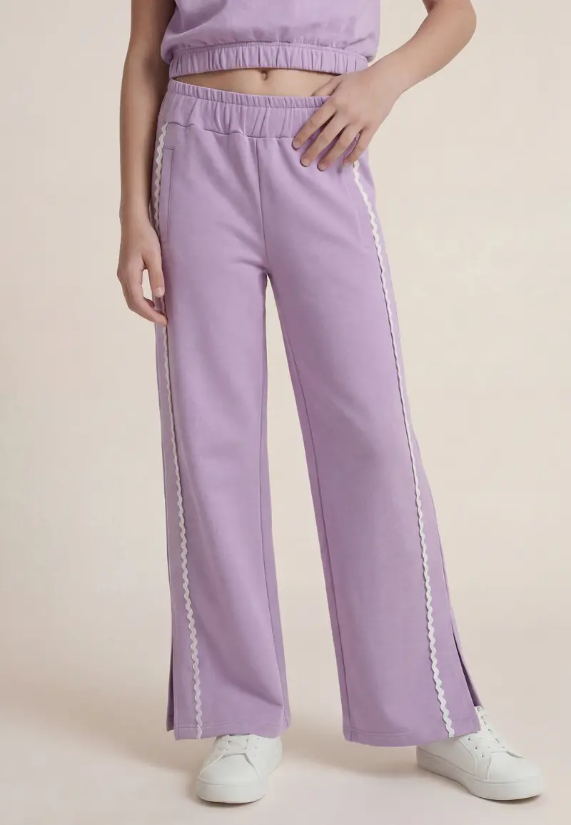 Pantaloni wide leg da bambina e ragazza con nastro decorativo