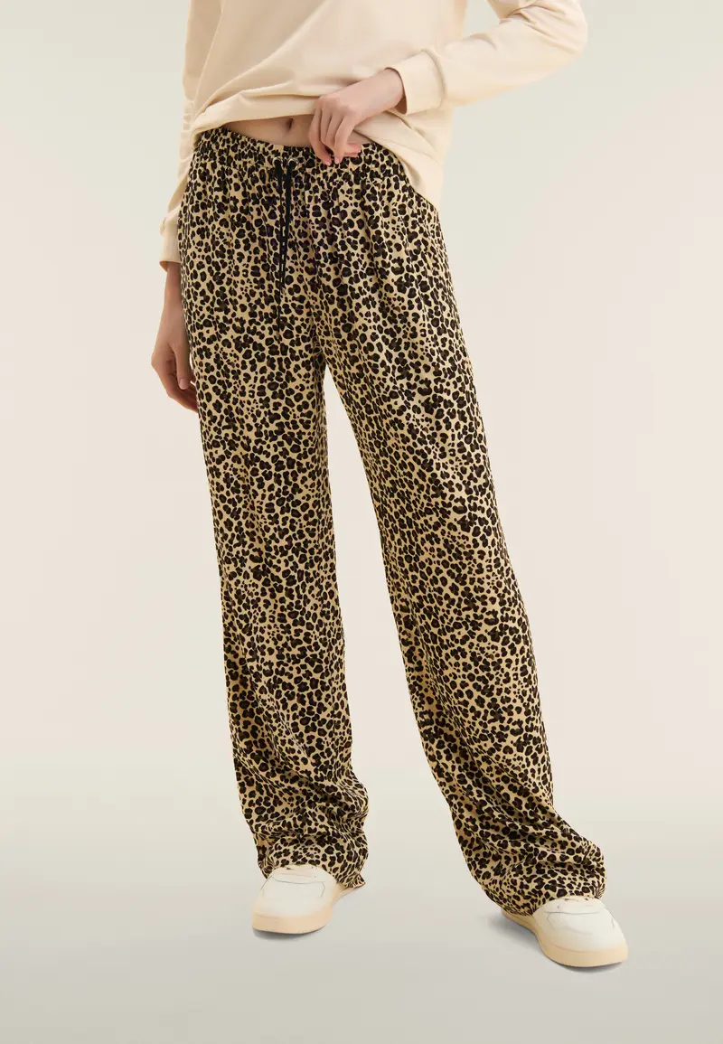 Pantaloni wide leg in viscosa fantasia animalier