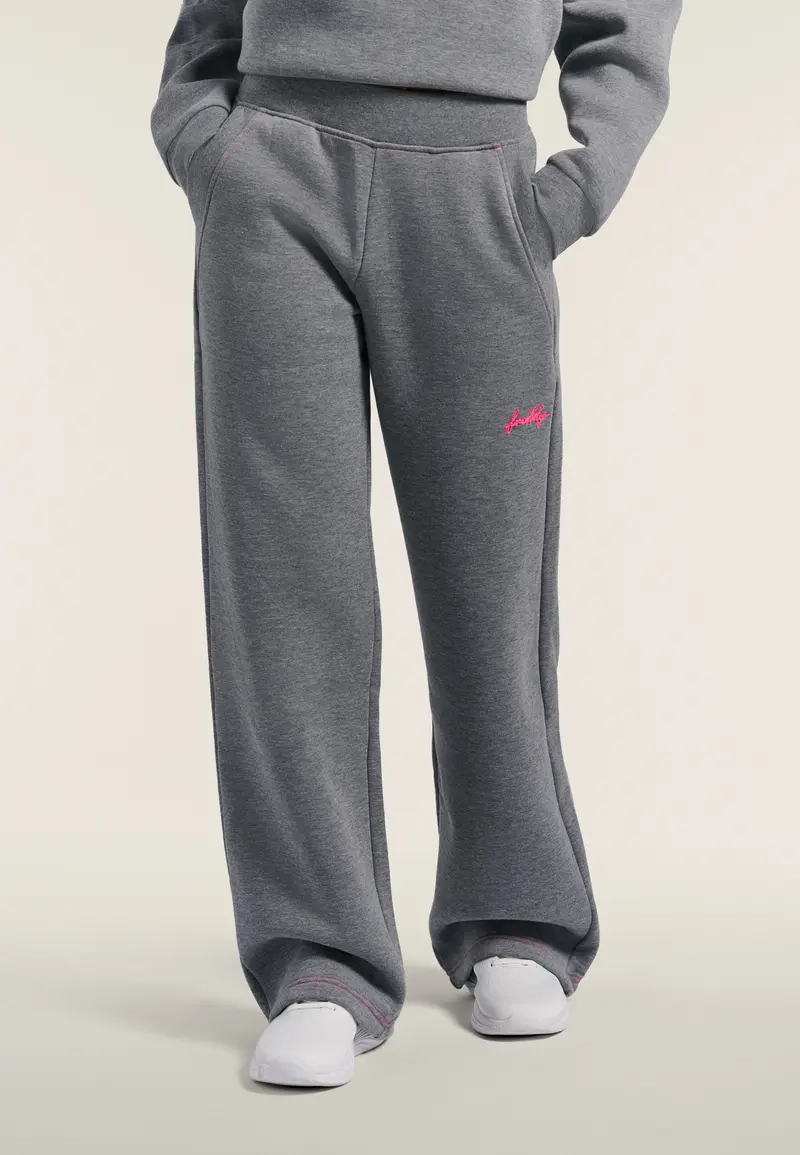 Pantaloni Wide Leg Mélange con Dettagli Rosa Fluo da Donna