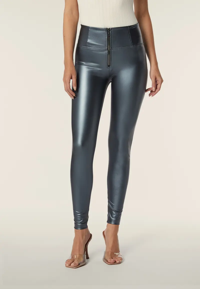 Pantaloni WR.UP® 7/8 vita alta in similpelle metallizzata