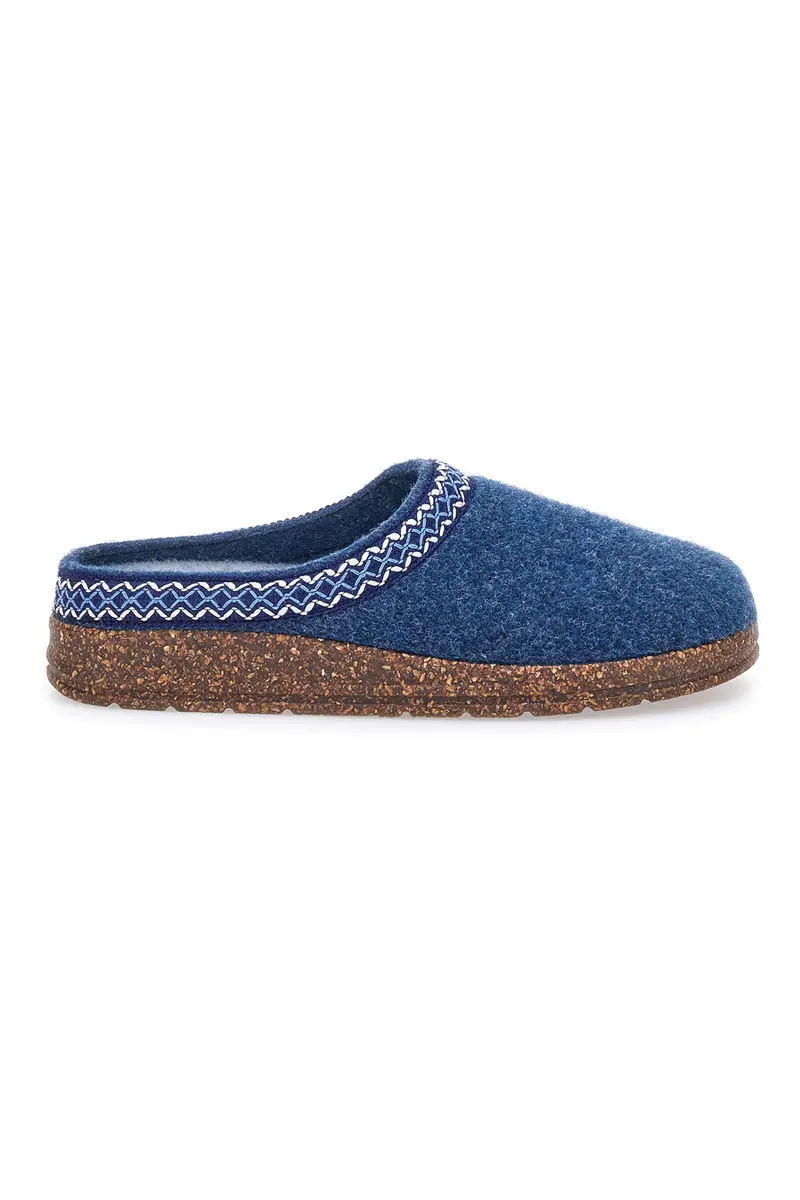 Pantofole Blu in Feltro con Bordo Ricamato e Plantare Estraibile Pittarello Stella Del Nord Bio2