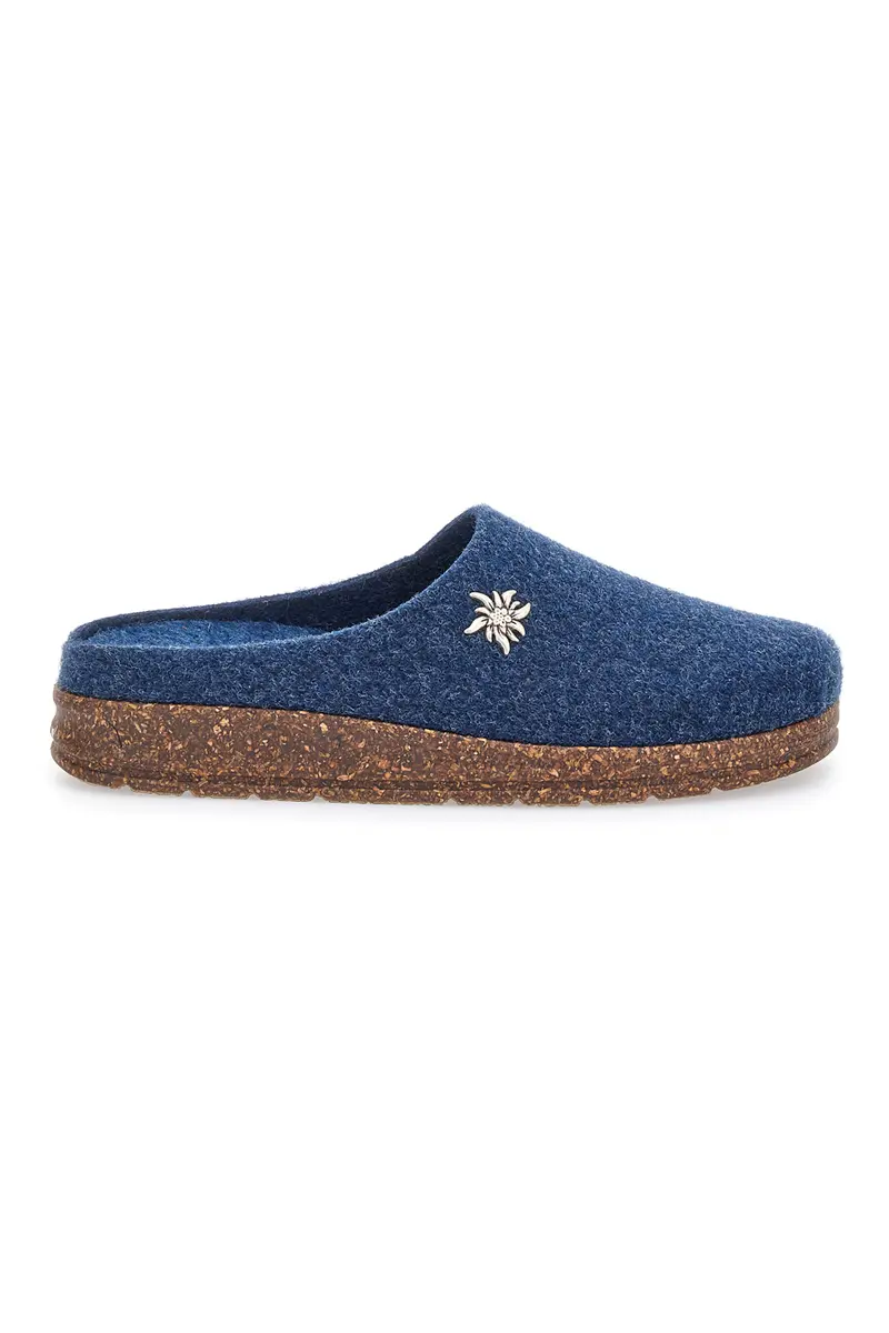 Pantofole Blu in Feltro con Fiore in Metallo e Plantare Estraibile Pittarello Stella Del Nord Bio6