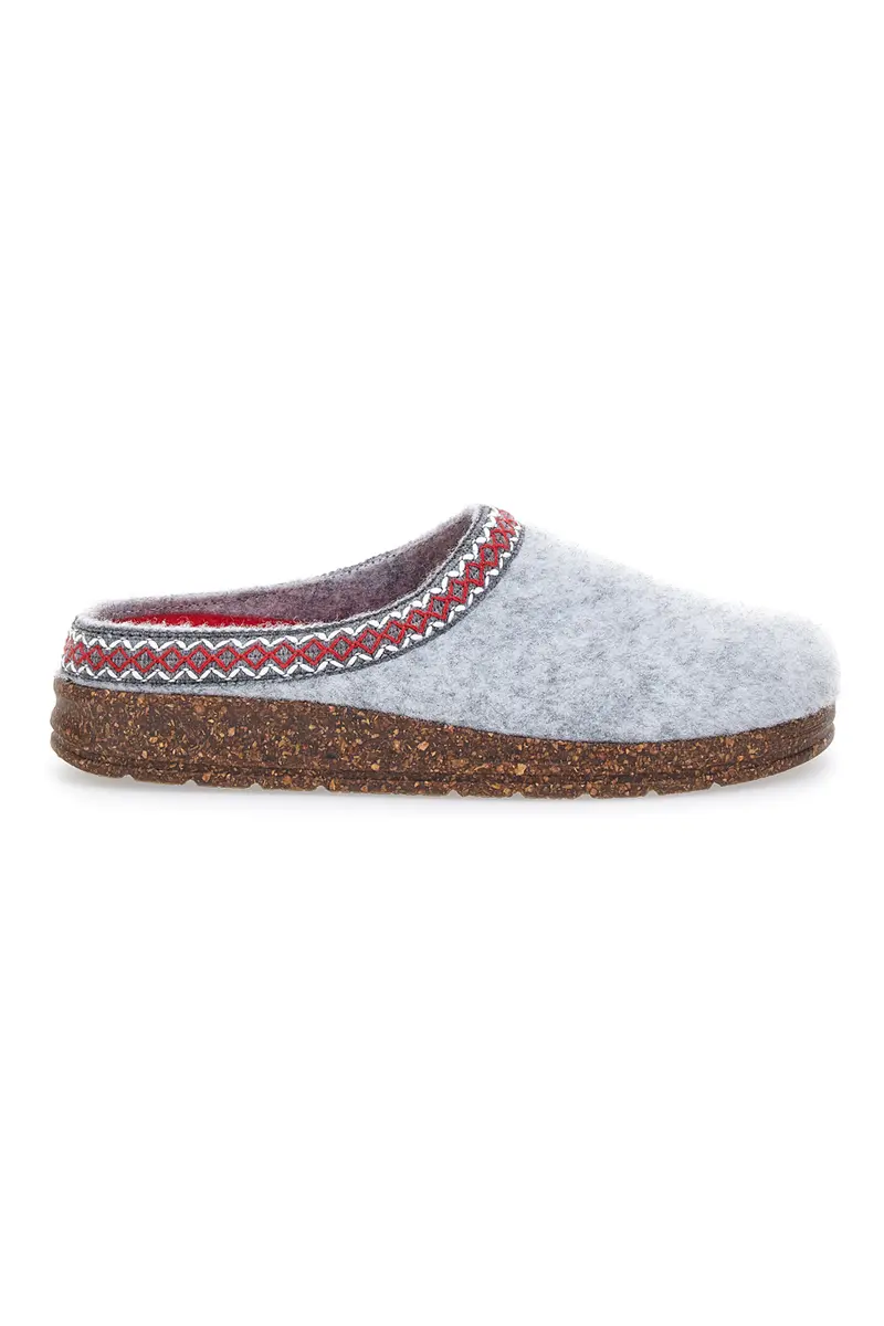Pantofole Grigie in Feltro con Bordo Ricamato e Plantare Estraibile Pittarello Stella Del Nord Bio2
