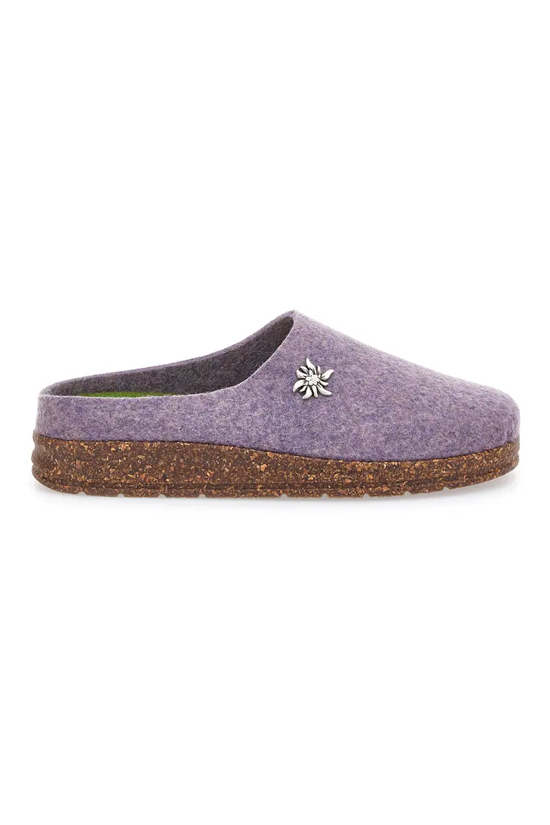 Pantofole Lilla in Feltro con Fiore in Metallo e Plantare Estraibile Pittarello Stella Del Nord Bio6