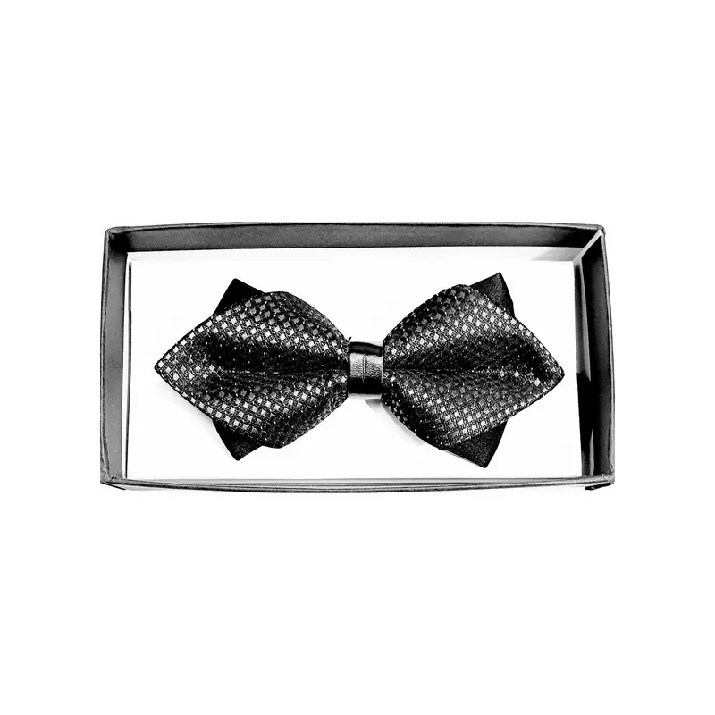 Papillon Doppio a Punta Fantasia Elegant colore Grigio Fumo di Londra mini quadri sovrapposto a Base Nera