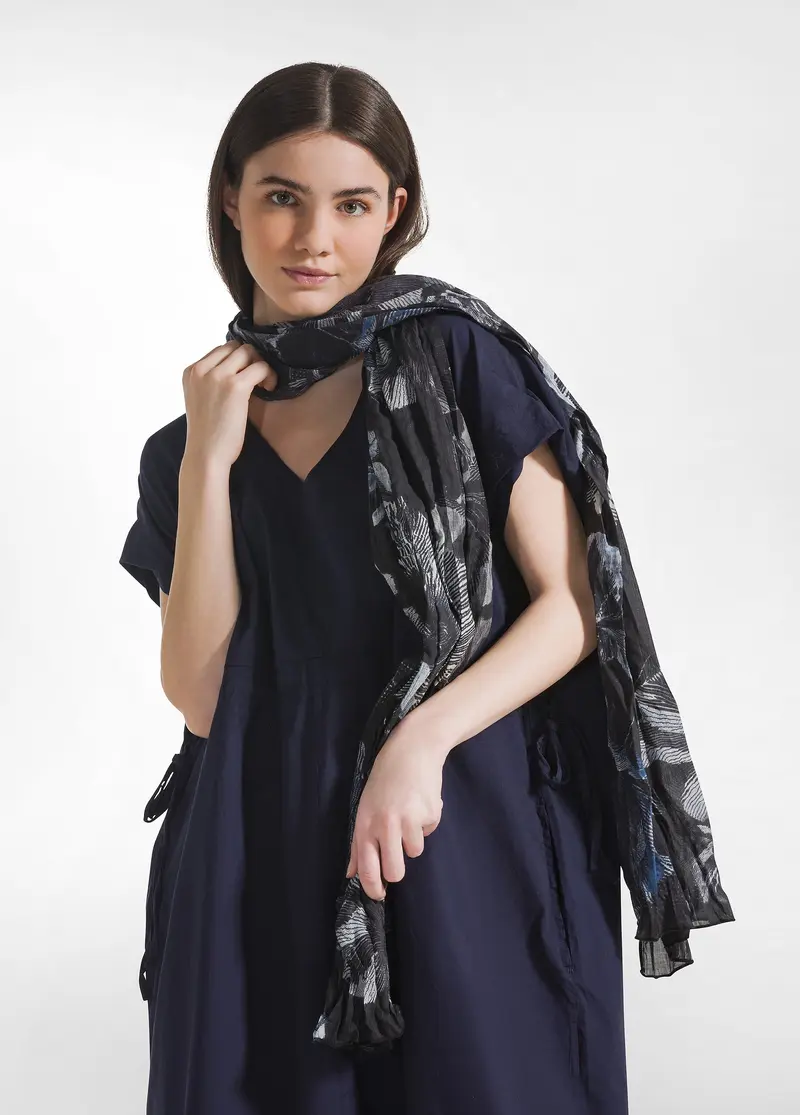 PASHMINA IN MUSSOLA STAMPATA NERO