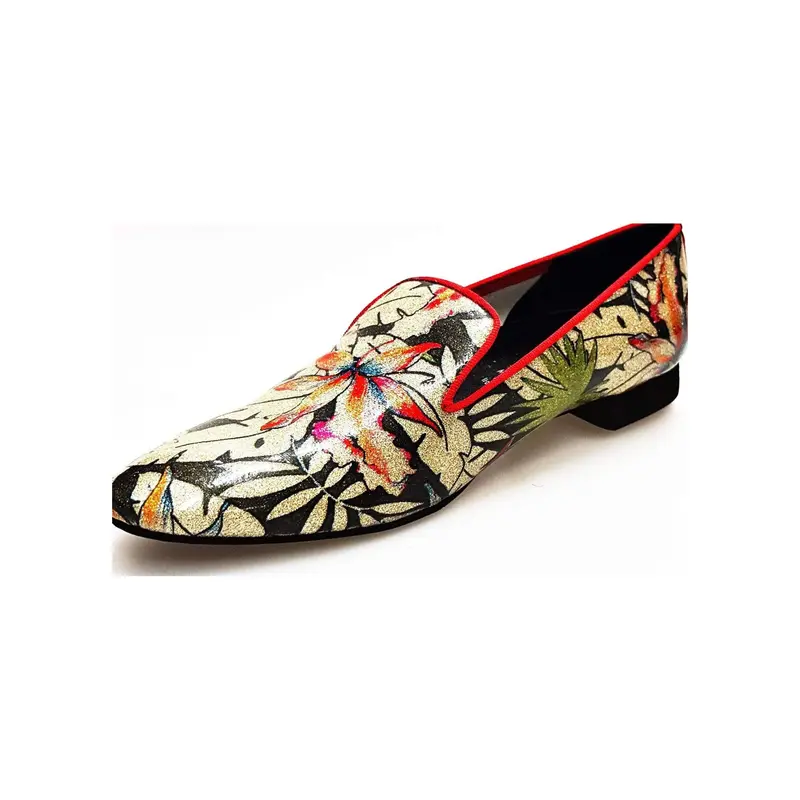 Pasiòn (MS20) - Mocassino da Ballo Kizomba Uomo in metalak Tridimensionale Fleur Oro Gold profilo Rosso Forma Lunga