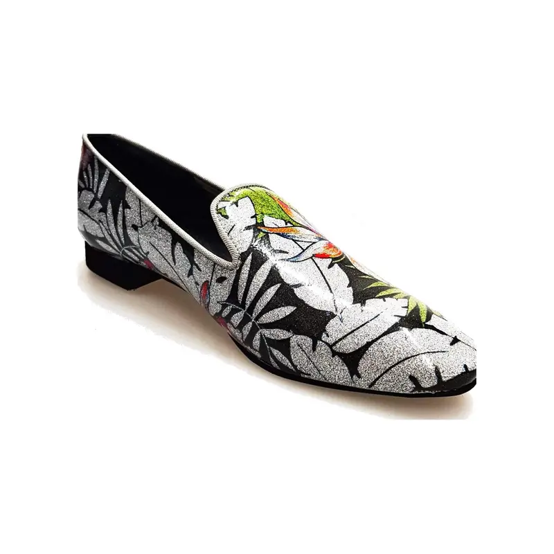 Pasiòn (MS20) - Mocassino da Ballo Kizomba Uomo in metalak Tridimensionale Fleur Silver profilo Grigio Forma Lunga