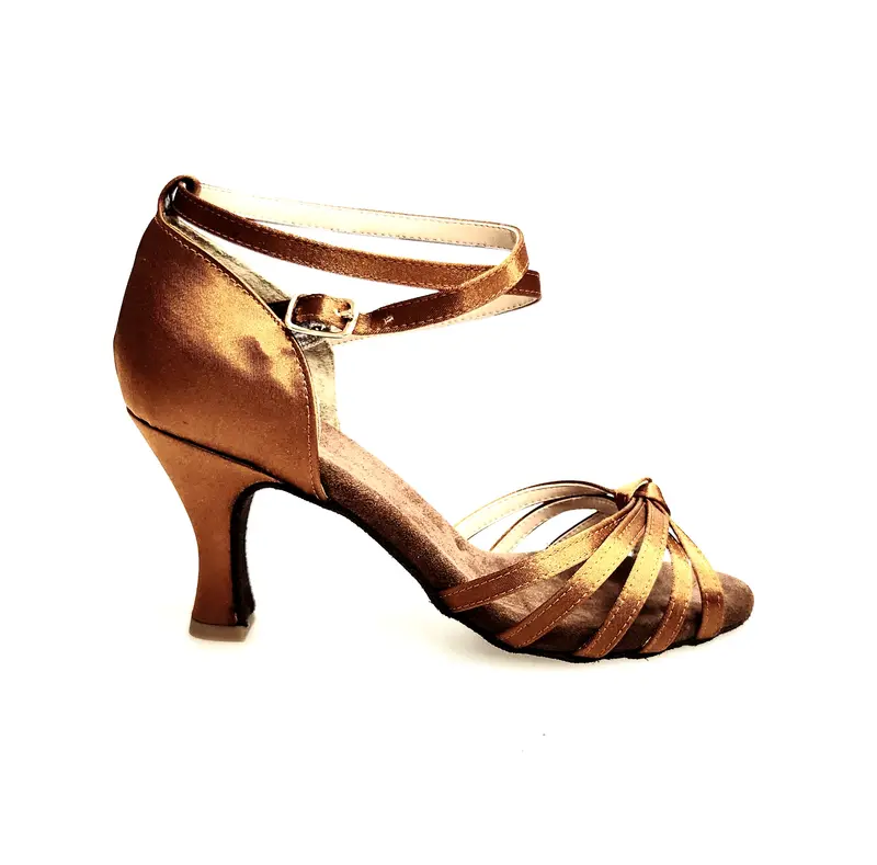 Patty 5F QB N (072 QB N) - Scarpa da Ballo Latino Americano Basica da Donna in Raso Seta Bronzo Dark Nodino con 5 Fascette Foderate Pelle