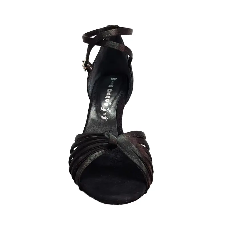 Patty QB (28QB) - Scarpa da Ballo Latino Americano Basica da Donna in Raso Seta Nero Nodino con 6 Fascette e Cinturino Doppio sulla Caviglia con Tacco Rocchettino