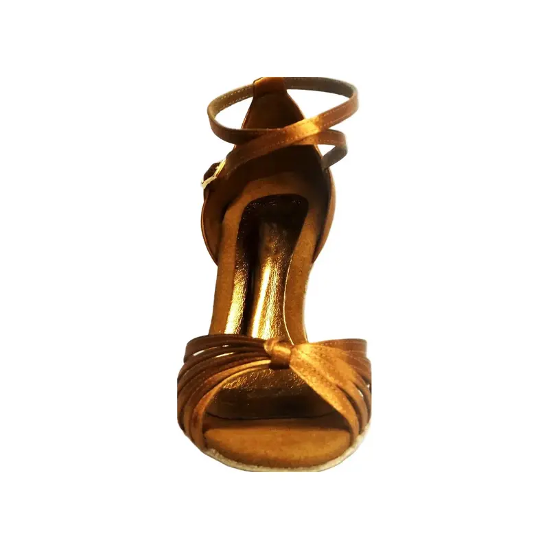 Pepa (210/6) - Scarpa da Ballo Latino Americano Basica da donna in Raso Bronzo con 6 Fascette rivestite in Camoscio e tacco a Rocchetto